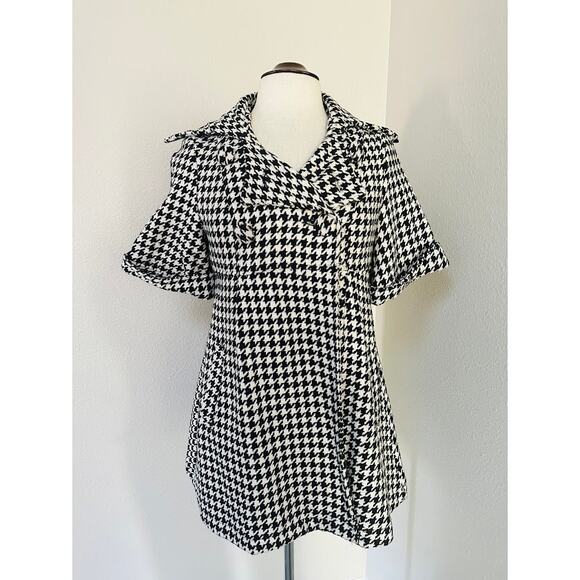 Houndstooth Short Sleeve Statement Coat Black And White Size Small - Picture 2 of 10
